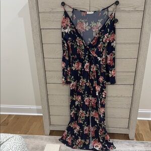 Floral Maxi Dress - Navy and Pink